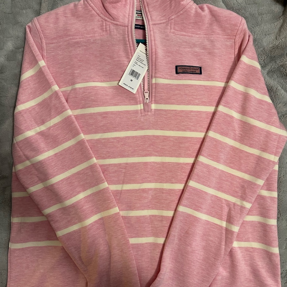 Vineyard Vines Pink and Cream Cowl Neck Sweater